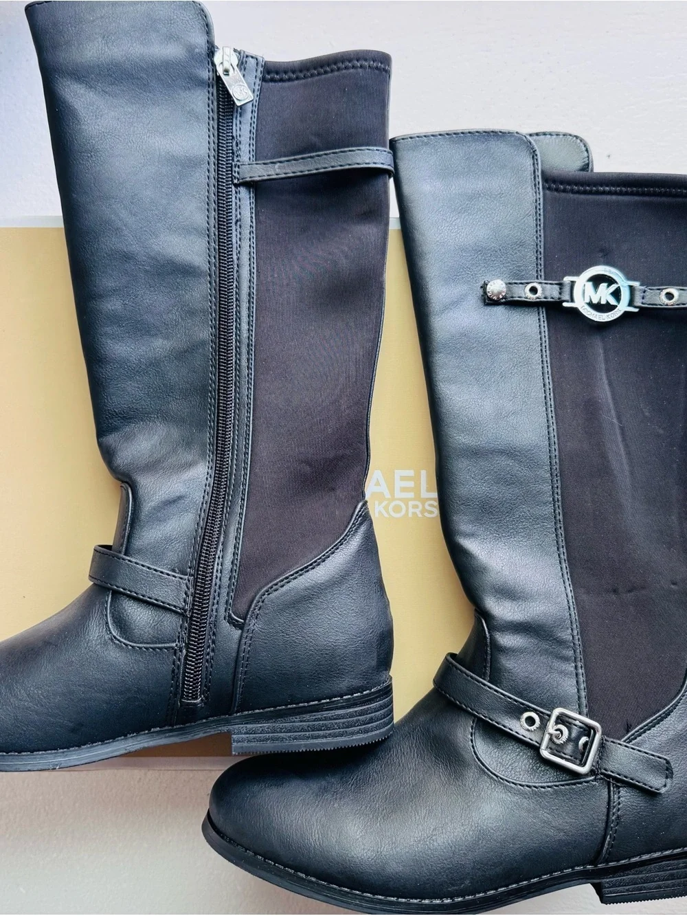 Michael Kors Black Over-the-Knee Riding Boots with Logo Strap